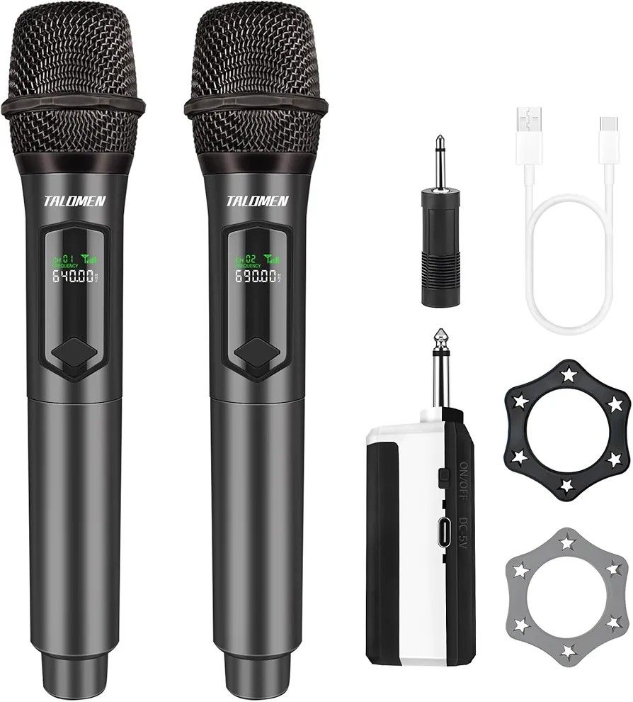 Wireless Microphone,Professional Dual Handheld Cordless Dynamic Mic System with Rechargeable Receiver(160 Ft),Karaoke Microphone Set for Singing,Karao