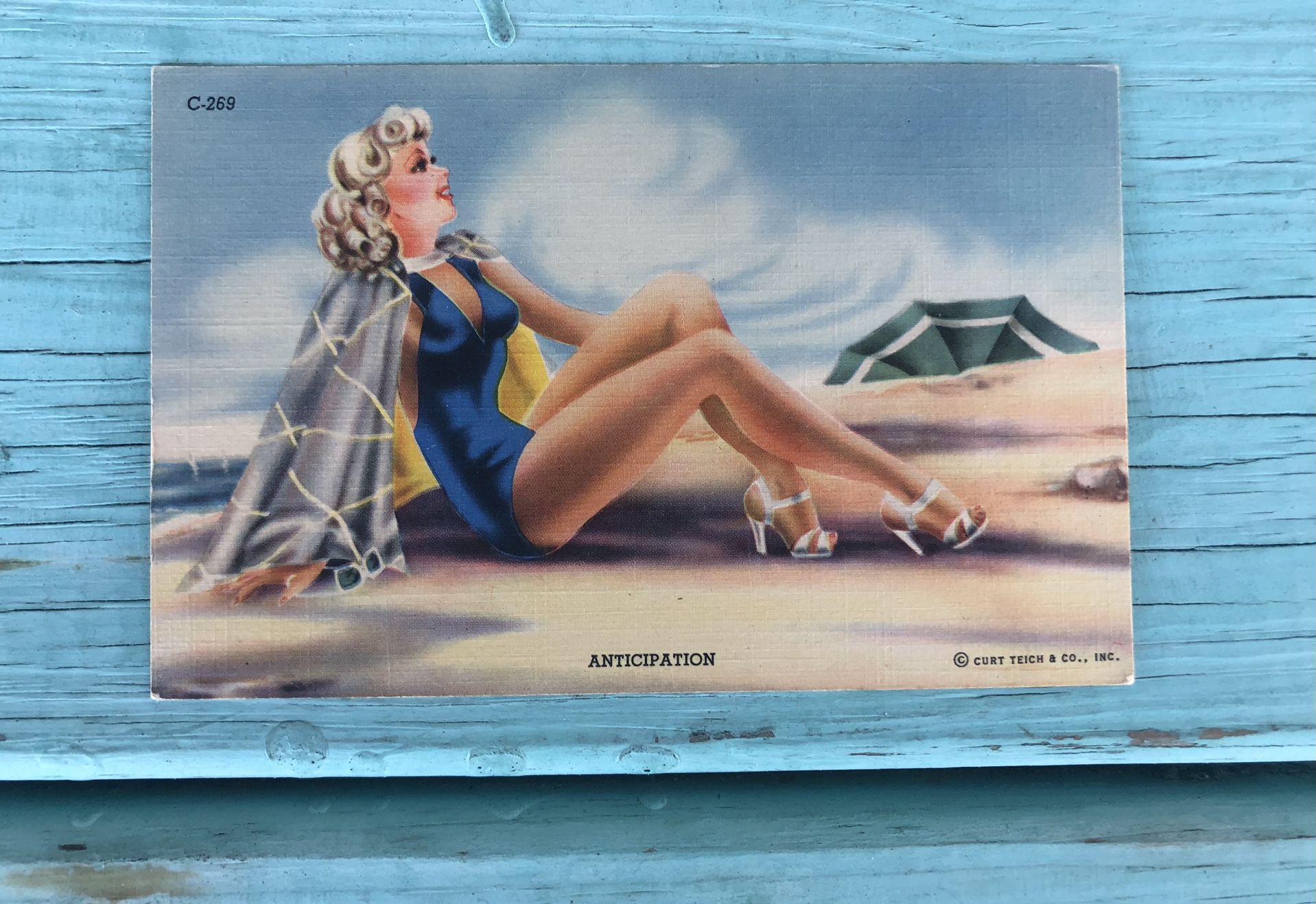 Rare Vintage/Antique Risqué Pin Up Girl 1940s Card/Postcard GC 3.5 x 5.5