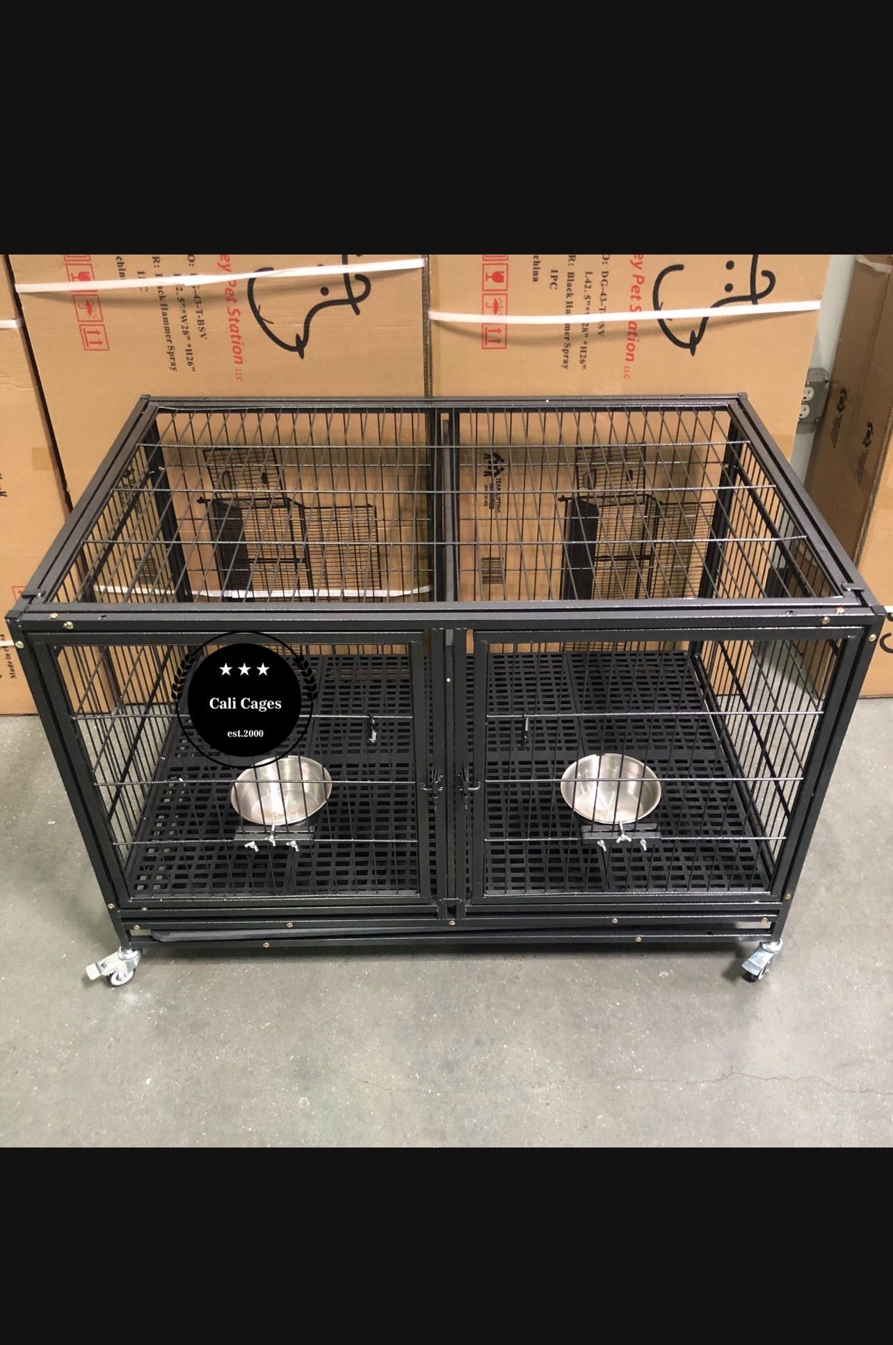 Dog Pet Cage Kennel Size 43” With Divider And Feeding Bowls New In