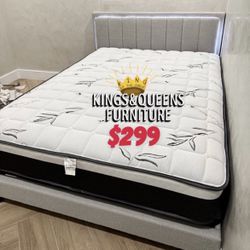 Queen Size Bed Frame With Pillow Top Mattress Included 