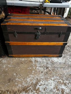 Antique Steamer Trunk with Wood Slats
