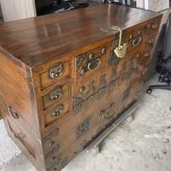 Antique 1880 Korean Bandaji Elmwood Wedding Chest