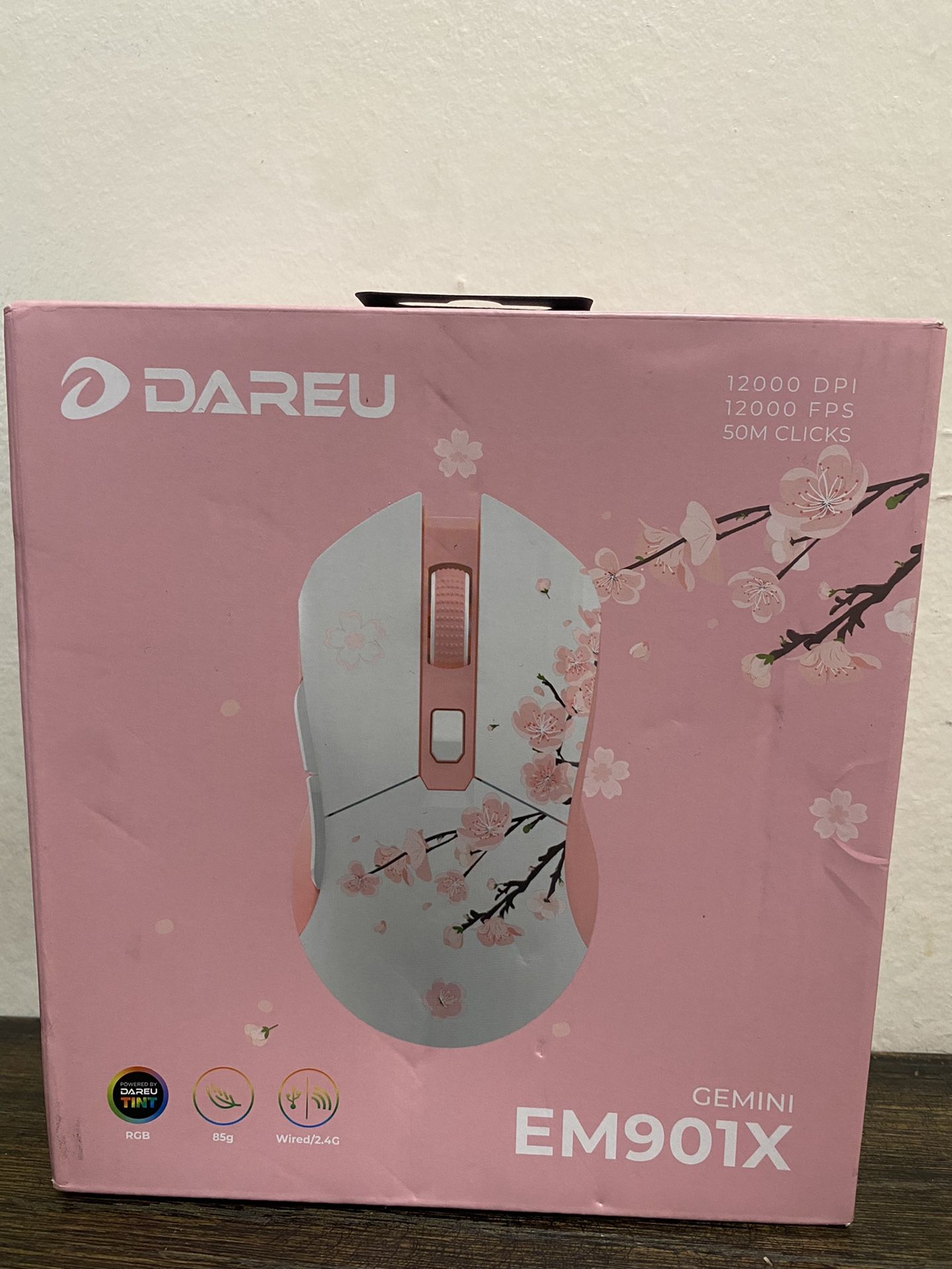 DAREU Sakura Pink Wireless Gaming Mouse Charging Dock Rechargeable RGB NO USB RECEIVER DONGLE INCLUDED!!!