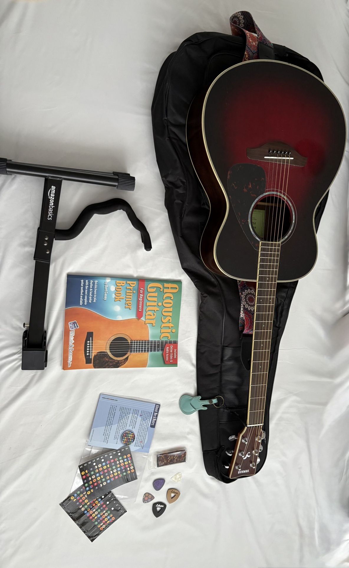 Yamaha FS830 Acoustic Guitar Set - Includes: Guitar, Pics, Case, Stand, and more