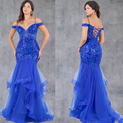 New With Tags Off The Shoulder Sequin & Floral Long Formal Dress & Prom Dress $259