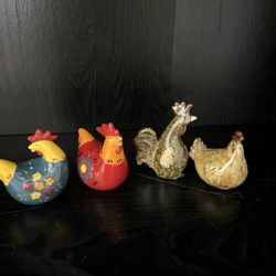 2 Sets Vintage Art Pottery Chicken Rooster Salt And Pepper Shakers