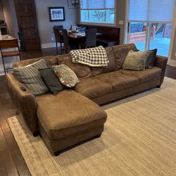 Natuzzi Brown Leather Couch With Chaise