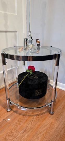 Small Glass End Table -( 2 )-Tiers Acrylic Round Side Table - Circle End Tables for Bedroom Living Room Chrome