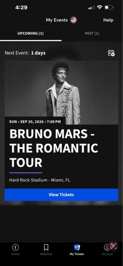 Bruno Mars The Romantic Tour Ticket