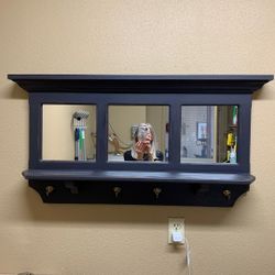 Navy Mirror With Shelf And Hooks