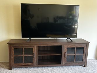 Dark Brown TV Stand with Glass Doors
