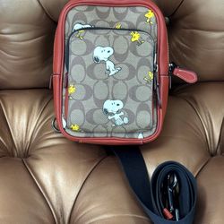 Coach X Peanuts UNISEX Track Pack 14 In Signature Canvas With Snoopy Woodstoc