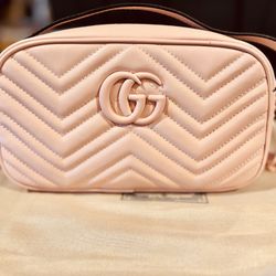 Gucci GG Marmont Matelassé Mini Camera Bag Light Pink Leather Crossbody Purse