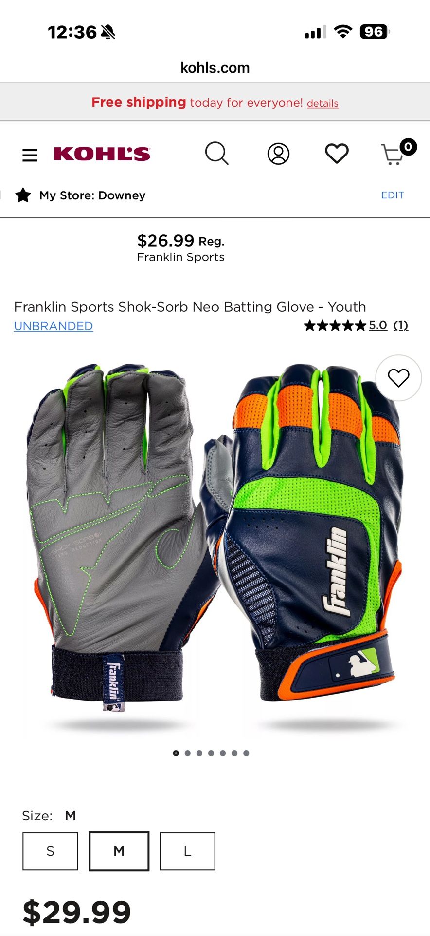Franklin Sports Shok-Sorb Neo Batting Glove - Youth M