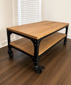Industrial Rolling Coffee Table with Casters Estimated (WxDxH): 42 × 24 x 18 in