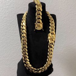 🌟 Set Chain & Bracelet Necklace 20mm Miami Cuban Link Gold Plated Handmade 5x Plated Premium Quality 🔥