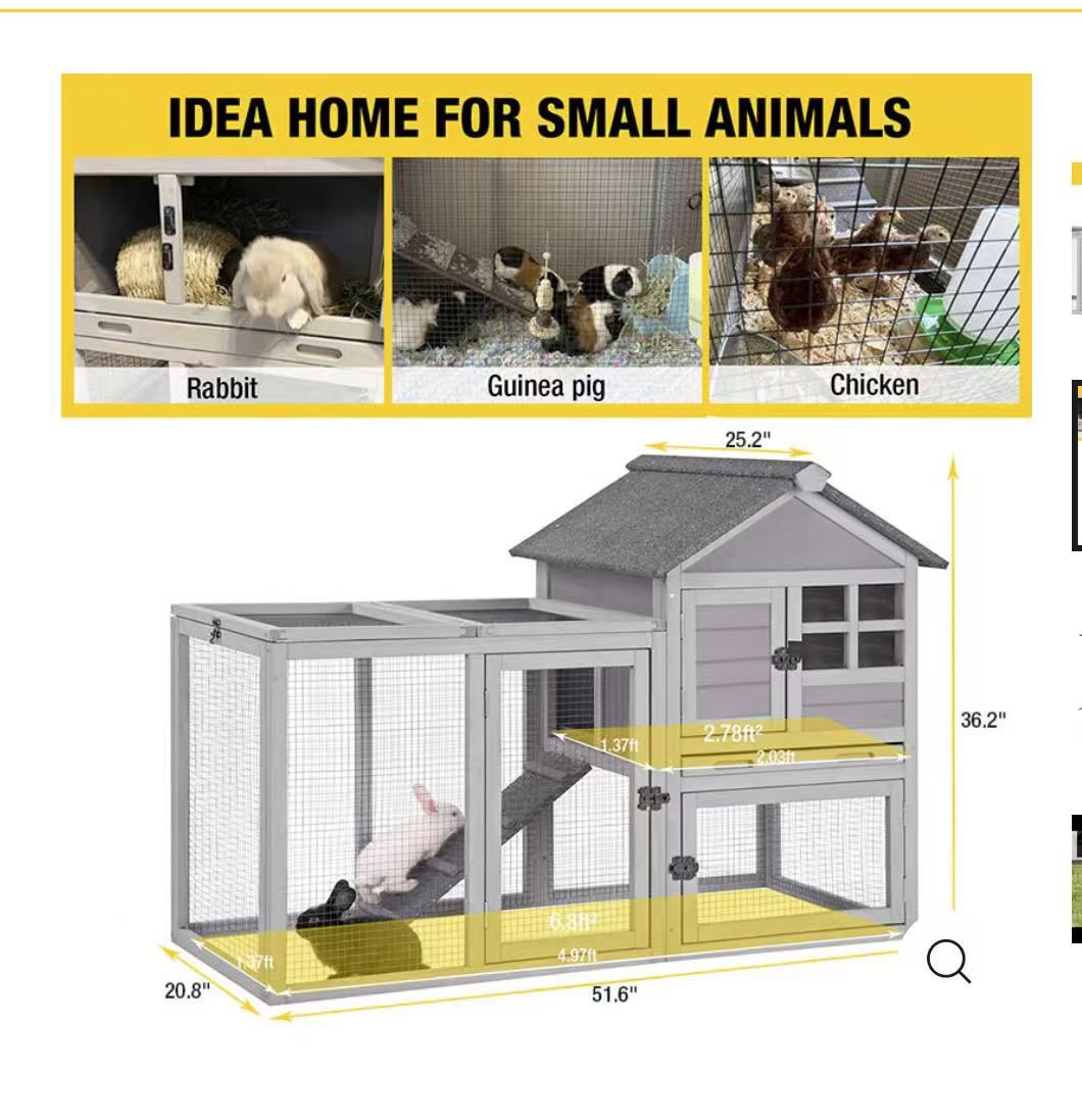 ✌️ Aivituvin-XZ7002-A Indoor Outdoor Rabbit Hutch, Large Bunny Cage Small Animal Houses & Habitats, Guinea Pig Cage with Removable Tray-Waterproof Roo