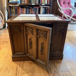 Vintage carved marble top storage nightstand/end table