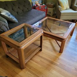 Oak Coffee Table & 2 End Tables