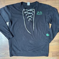 We Are Marshall Victorias Secret Black Long Sleeve Lace Up V Neck Sweatshirt