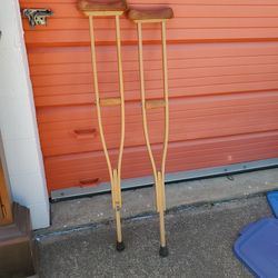 Pair of wooden crutches