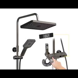 Digital Display Thermostatic Piano Key Shower Combo System with Rain Shower Head