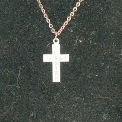 Vintage Pewter Silver Cross with Silver Chain