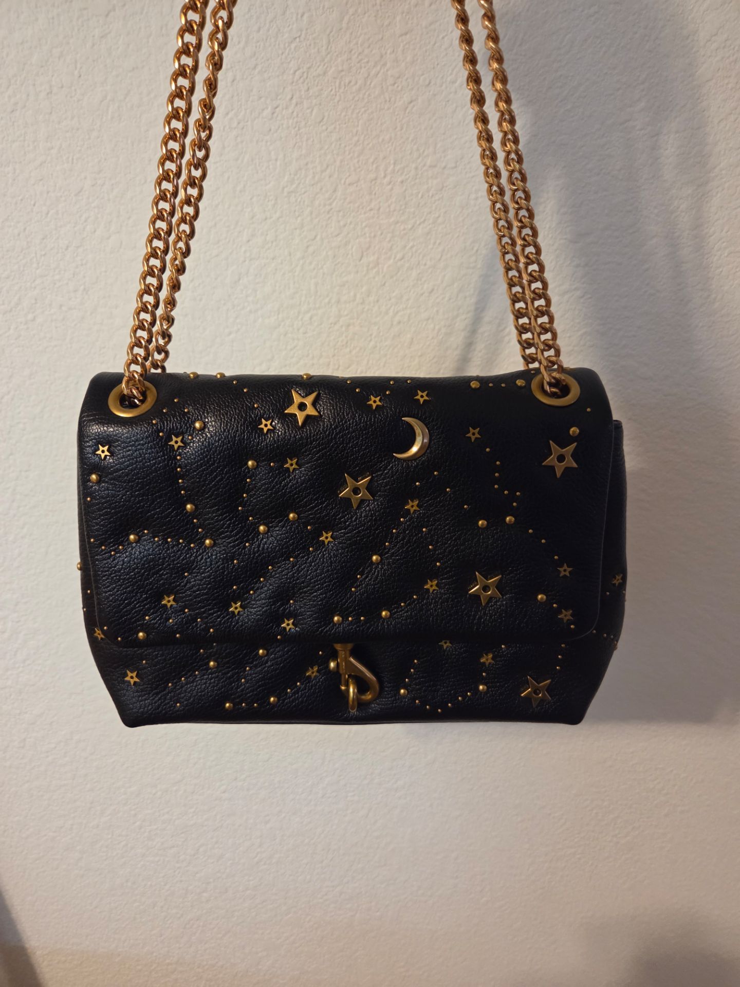 Celestial Edie Flap Rebecca Minkoff (Black Purse w/ brass star and moon studs)