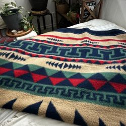 Vintage Biederlack Southwestern Fleece Blanket Double Sided 53x72 