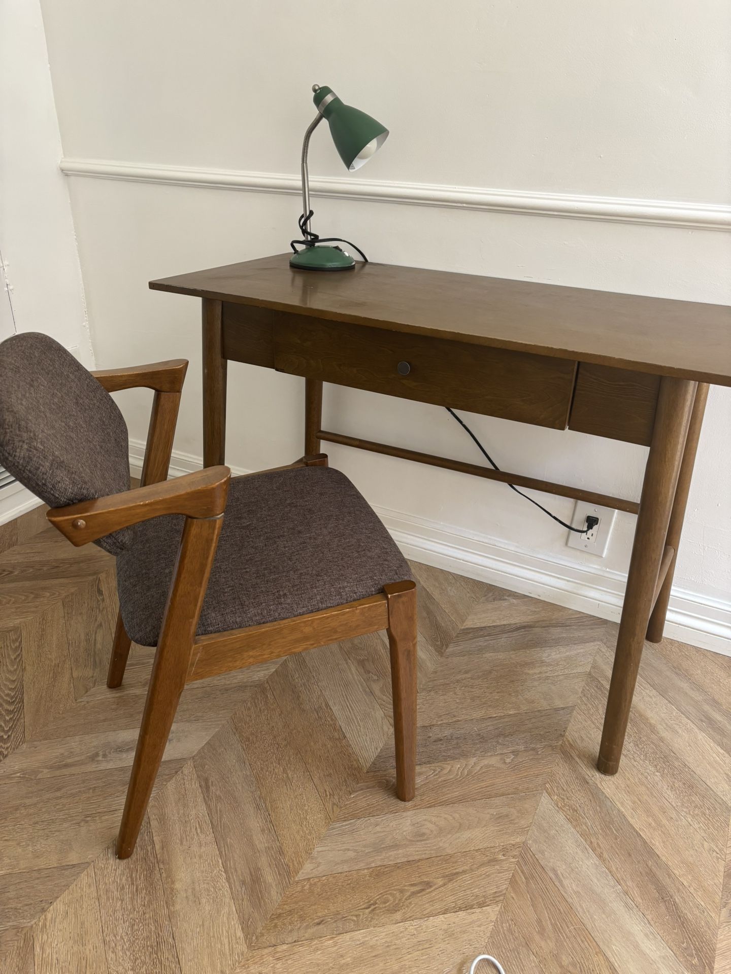 Wood Desk & Chair Mid Century Repro