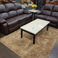 Brown Leather Reclining Sofa And Loveseat