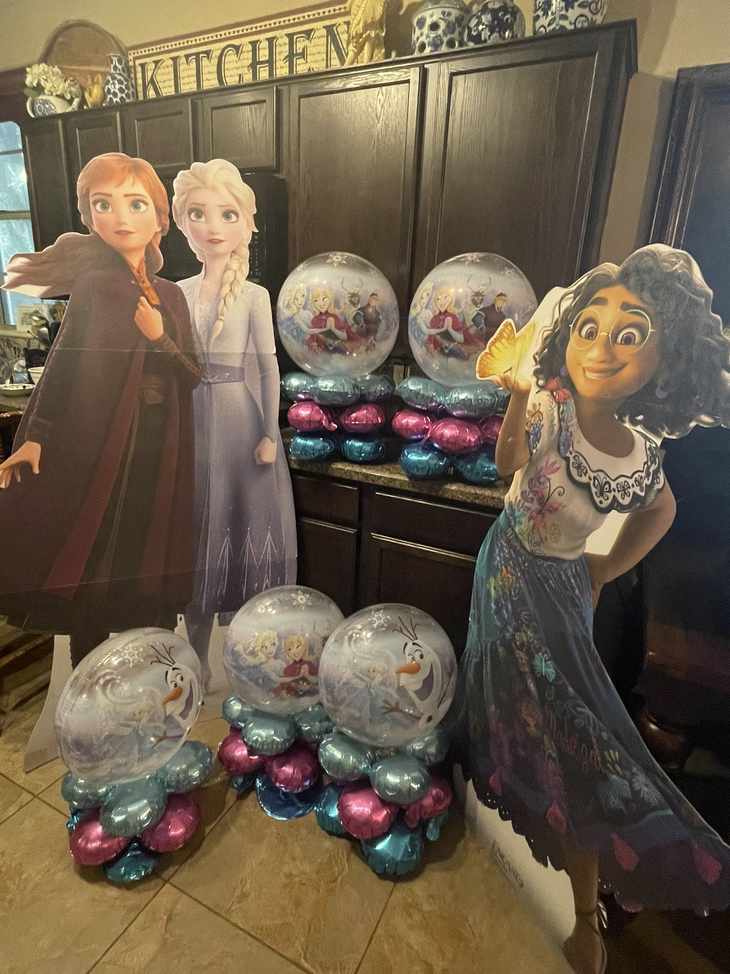 Disney frozen Life Size Cardboard Cutout And 5 Balloon Arrangements And 1 Disney Encanto Life size Cutout