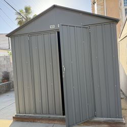 Outdoor Storage Shed Metal Garden Shed with Galvanized Steel Frame for Tools,Outdoor Storage Cabinet with Lockable Door - 6.5x4.2FT Gable Roof - Dark 