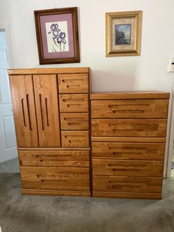 Oak Wood Dresser and Armoire Set