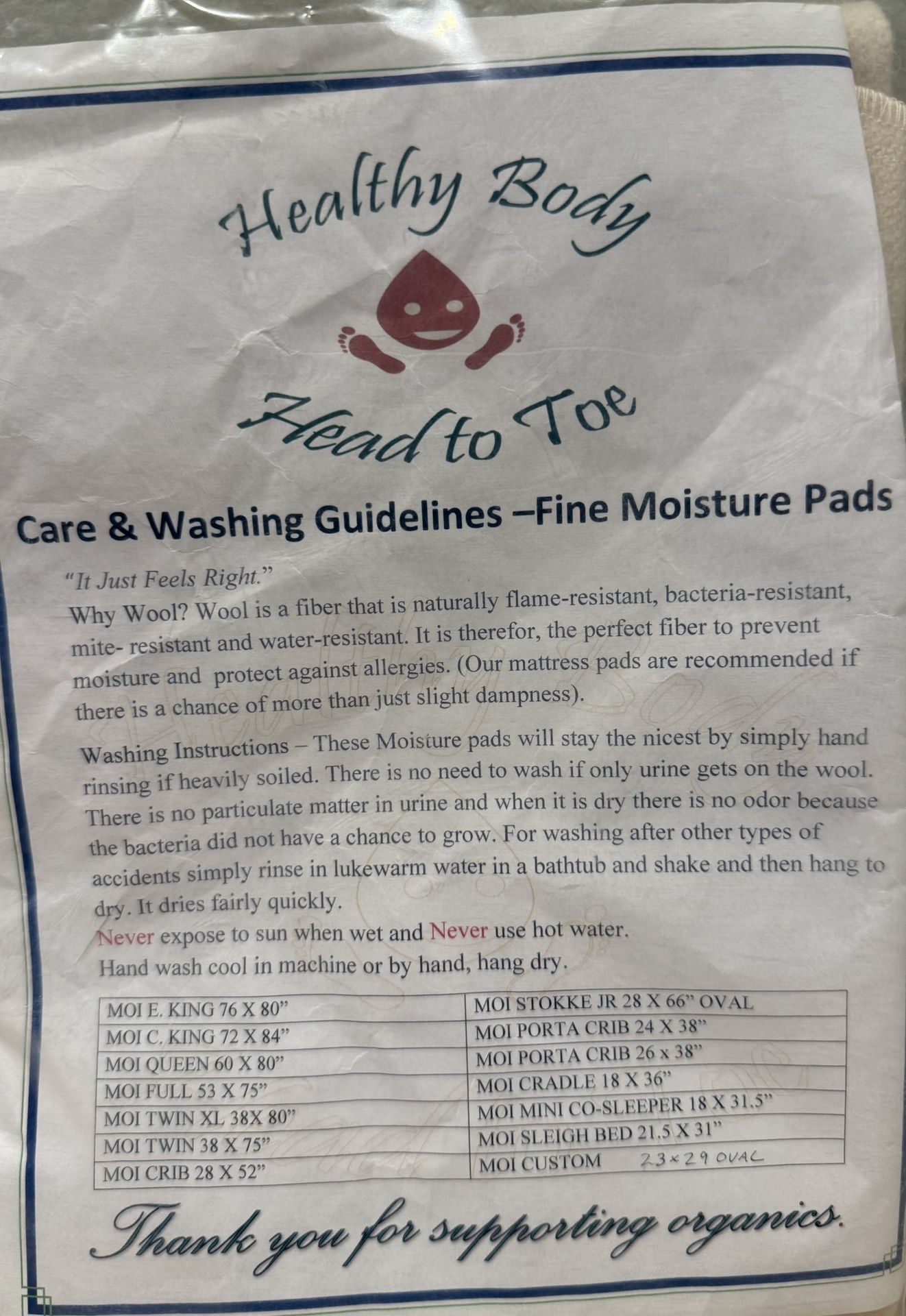 Moisture Pads / Protection - Fine - Wool