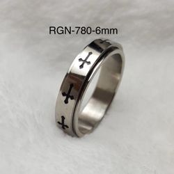 Silver and Black Stainless steel Spinner Cross Ring For Men Woman Ring - RGN- 780
