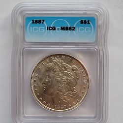 1887 Morgan Silver Dollar Graded MS62