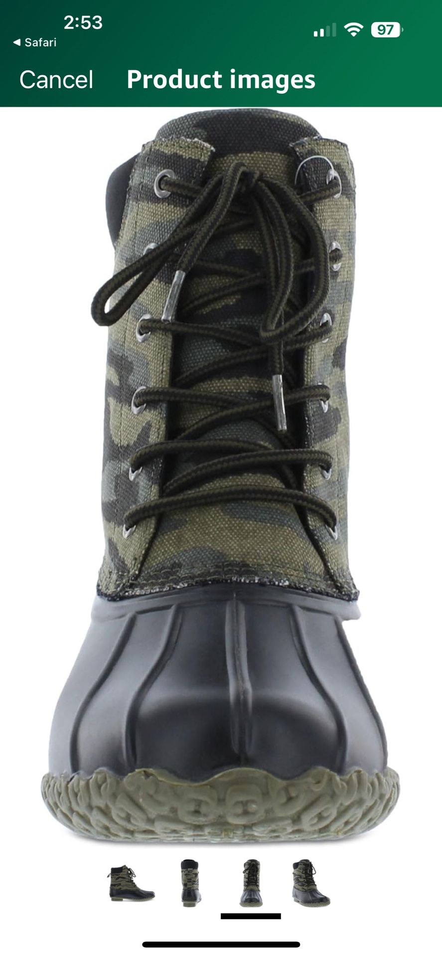 Weatherproof Vintage Men's Camouflage Waterproof Duck Boots Shoes Green Size  10