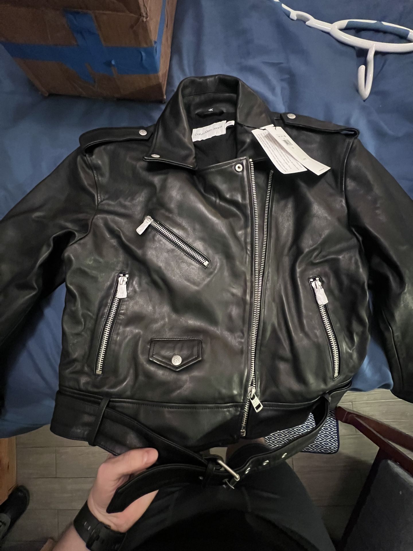 Calvin Klein Jeans Black Leather Moto Jacket “Women”