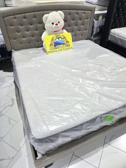 Tufted Upholstered Bed Frame with Mattress King