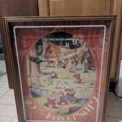 Snow White And The Seven Dwarfs 50th Anniversary Poster Clock In A Frame With Glass