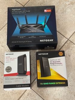 NETGEAR Nighthawk X10 Smart WiFi Router (R9000) plus WiFi Mesh Range Extender EX8000  and Cable Modem DOCSIS 3.1 (CM1000) $250 OBO