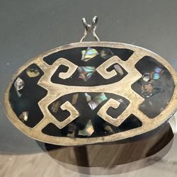 MEXICO ALPACA ABALONE SHELL PILL SNUFF TRINKET BOX.