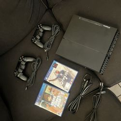Are you bored? Get a  PS4 System Black (used) including 2 controllers and 2 games (FIFA 23 and Grandr theft auto the trilogy)