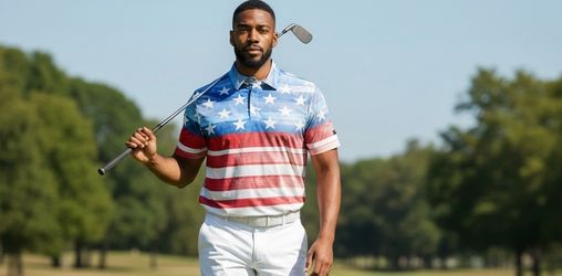 NEW YATTA Golf Polo Men’s LARGE American Flag Design NWT