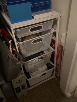 White Metal Mesh Drawer Storage Unit