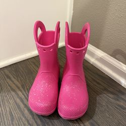 Kids Pink Sparkly Crocs Rain Boots – Size 11