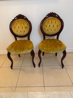 Yellow velvet chairs with wooden frame