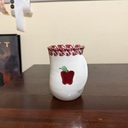 Neher Left Handed Warmer Coffee Mug Red Apple Red  Trim White Glaze 2003 Signed