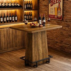 47" Bar Table, Rustic Industrial Pub Table With Footrest For Kitchen Bar Restaurant. NO STOOLS!!